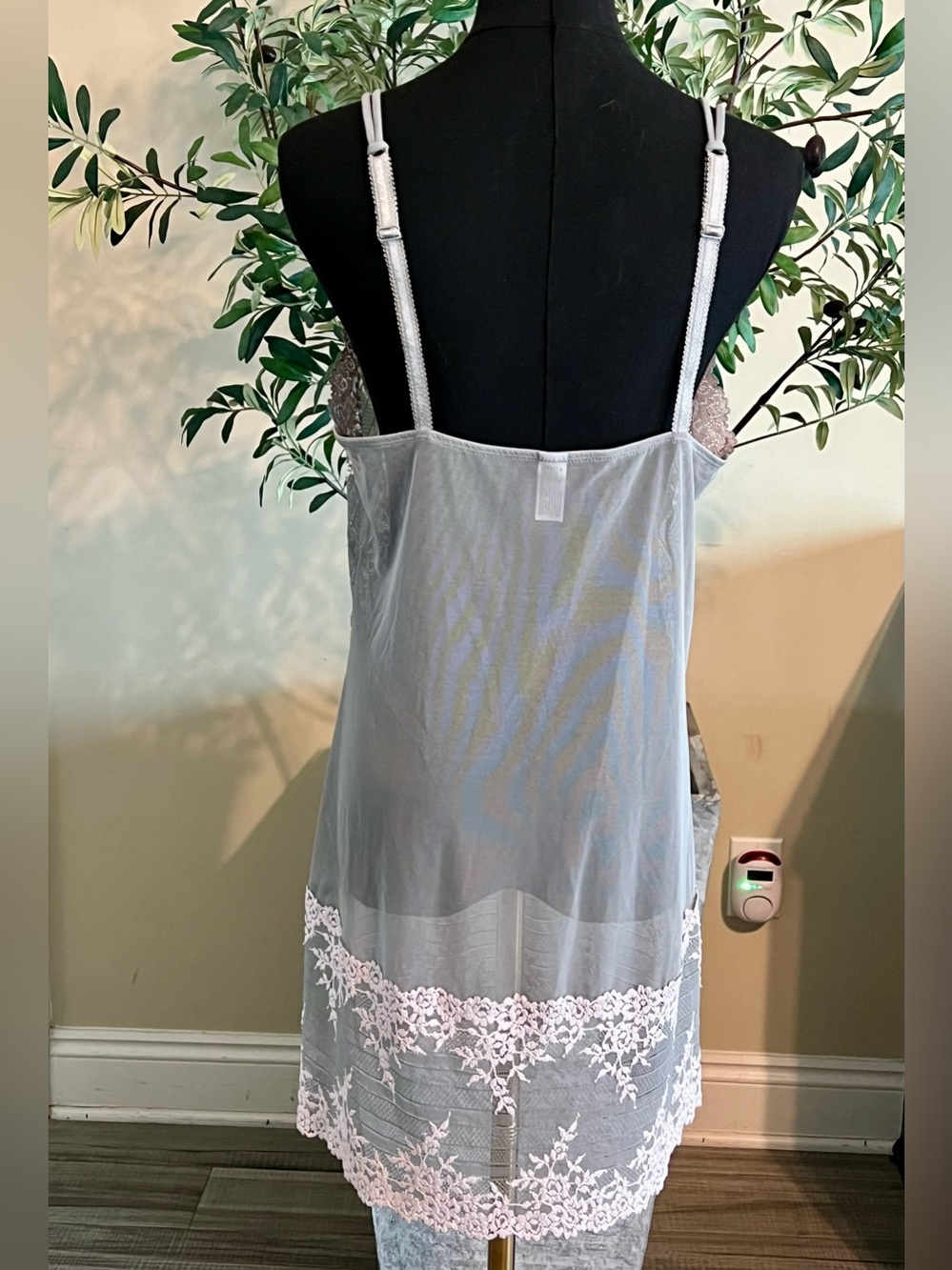 Wacoal Gray Mini Slip Dress with Pink Lace - Picture 2 of 3